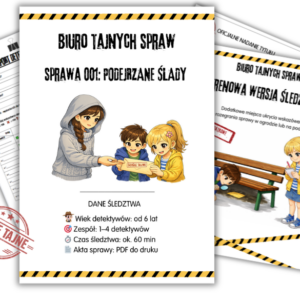 Gra detektywistyczna dla dzieci Biuro Tajnych Spraw – Sprawa 001: Podejrzane Ślady