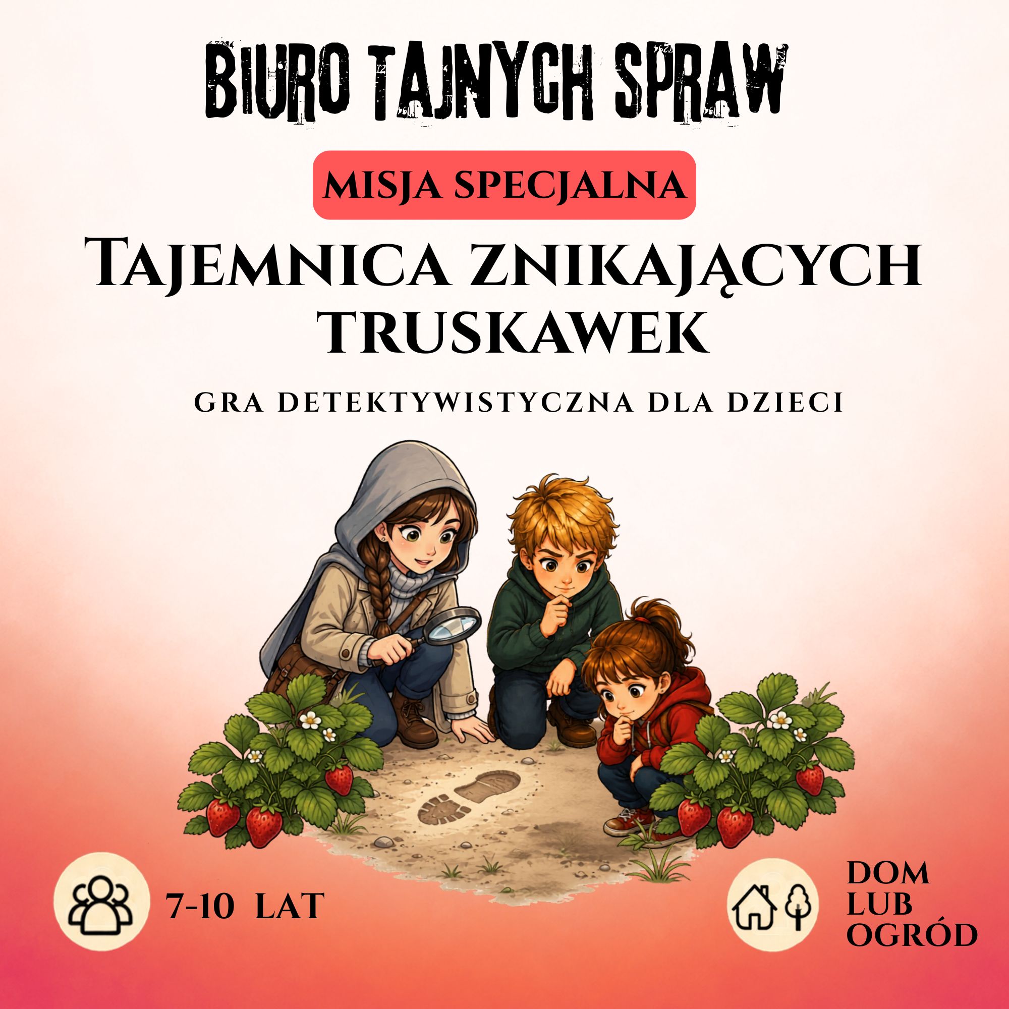 Gra detektywistyczna dla dzieci: Misja specjalna – Tajemnica znikających truskawek
